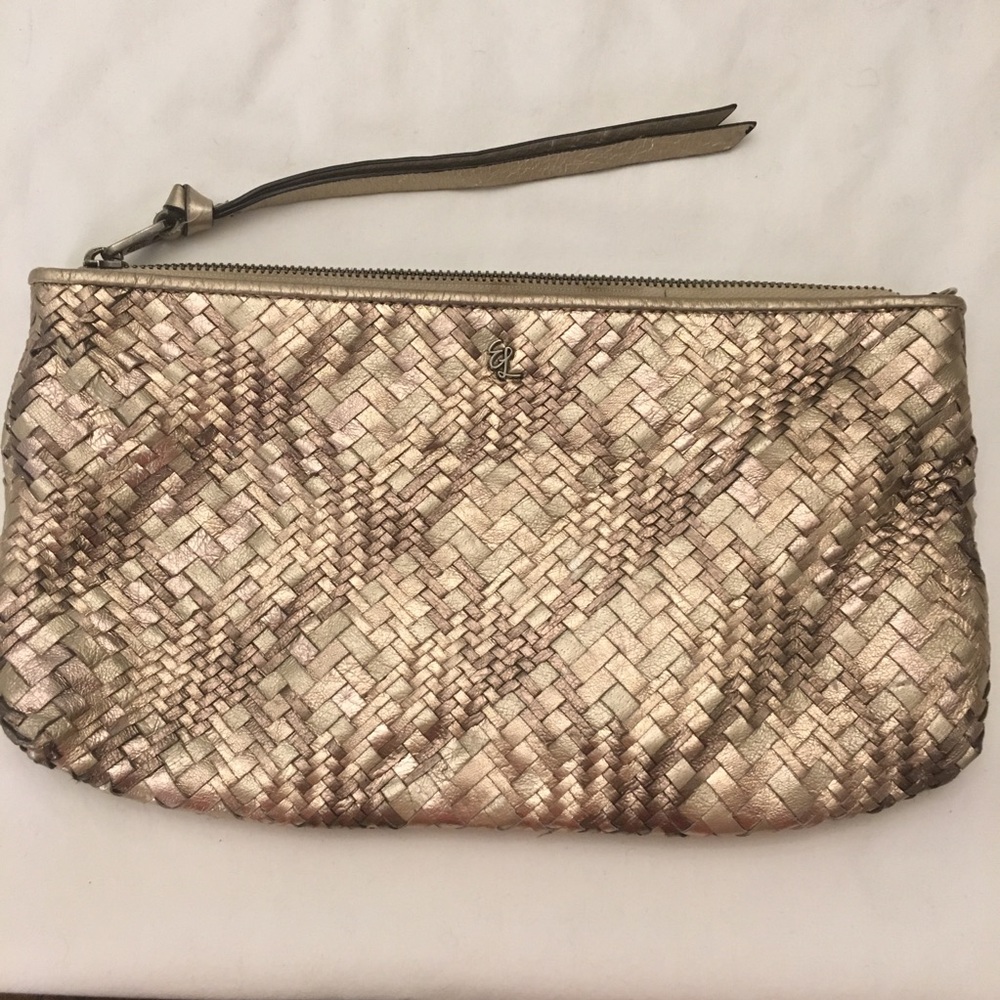 Elliott Luca woven soft leather metallic clutch